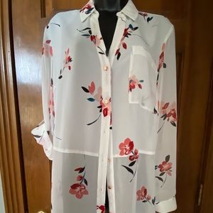 Beautiful candies cream and floral long sleeve or roll up sleeve blouse